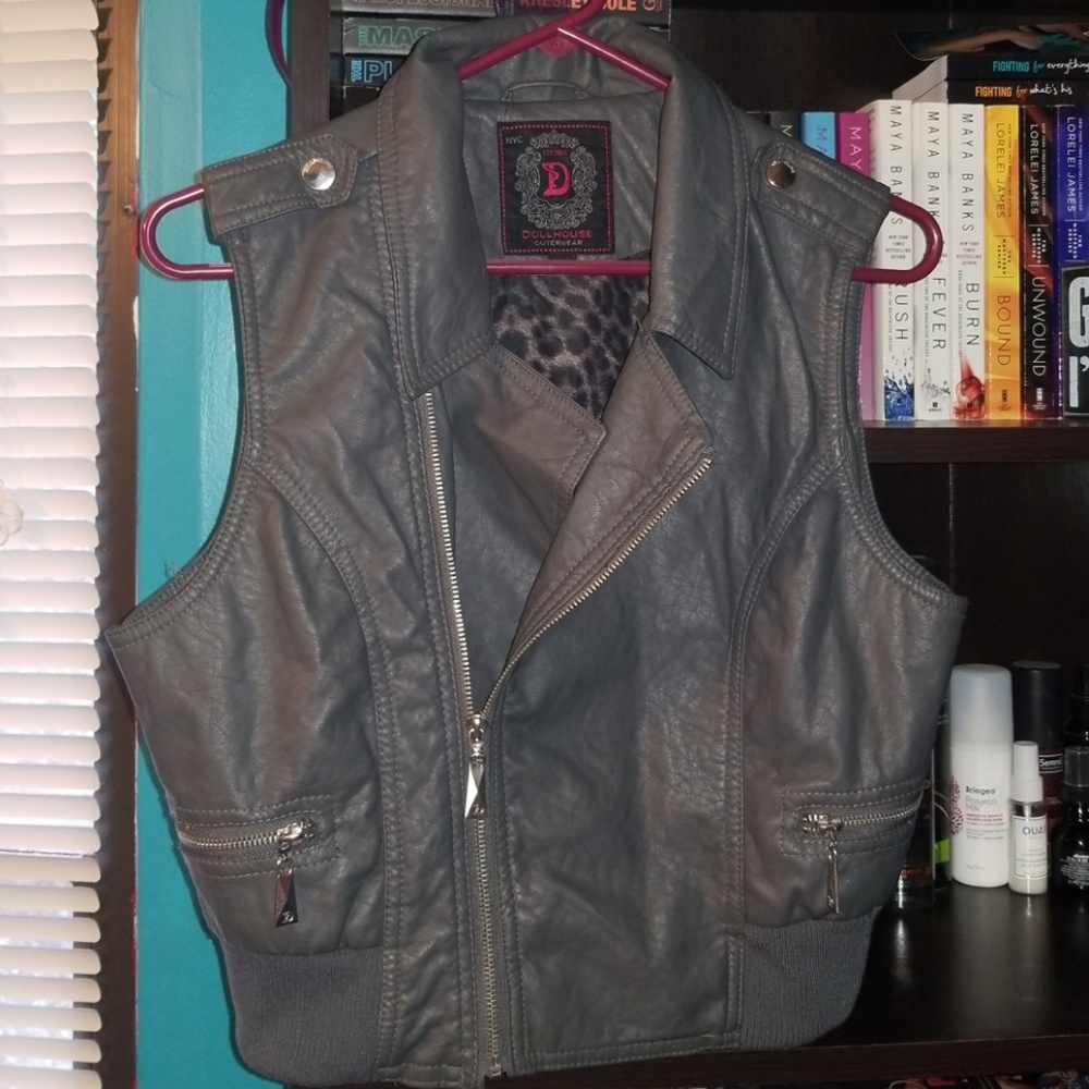 Biker/rockstar-ish leather-like grey vest